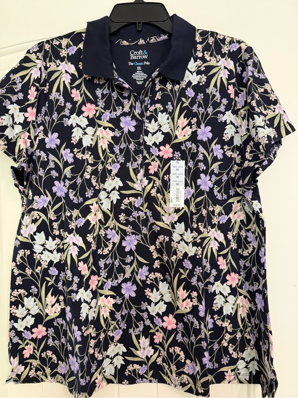 croft & barrow Navy Floral Polo with Pink & Lavender Blooms